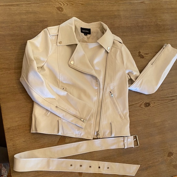 Faux Leather Bomber (color: bone) - Picture 4 of 7